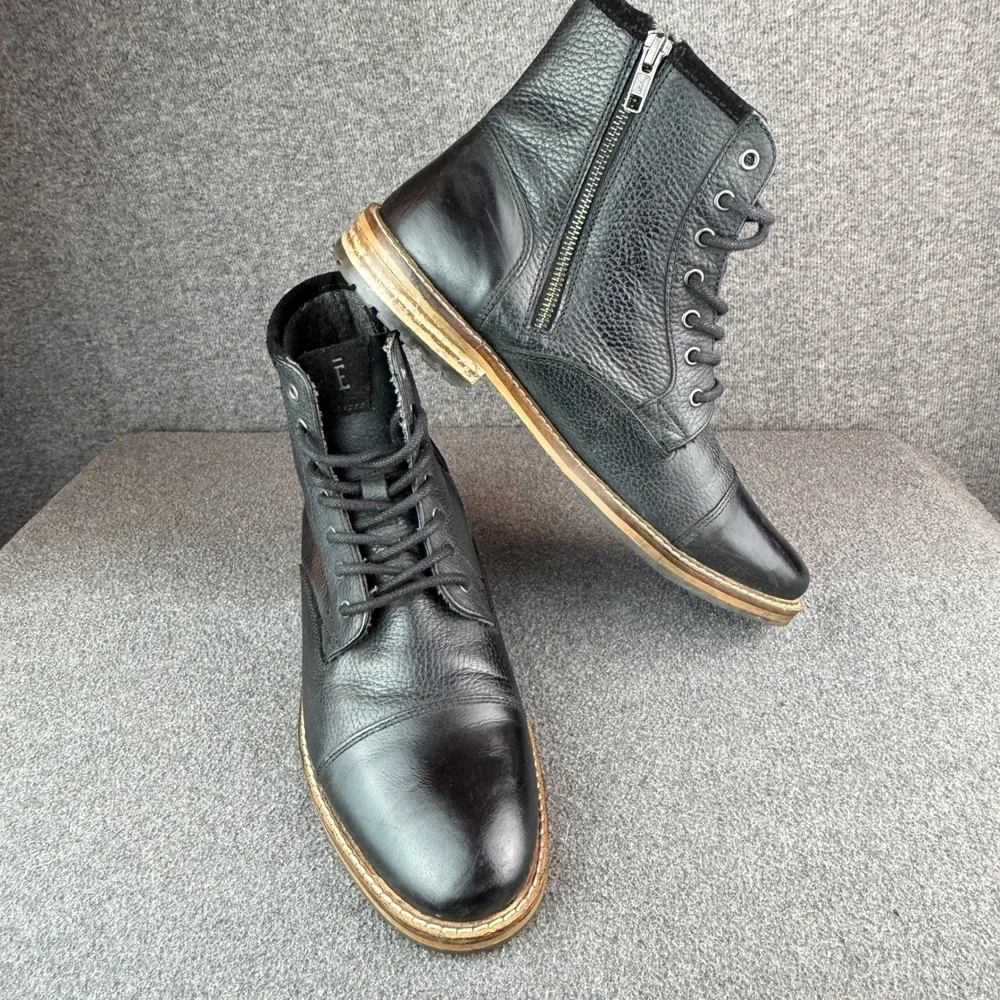 Crevo Demarcon Black Leather Cap Toe Lace Up Boots Mens Size 10